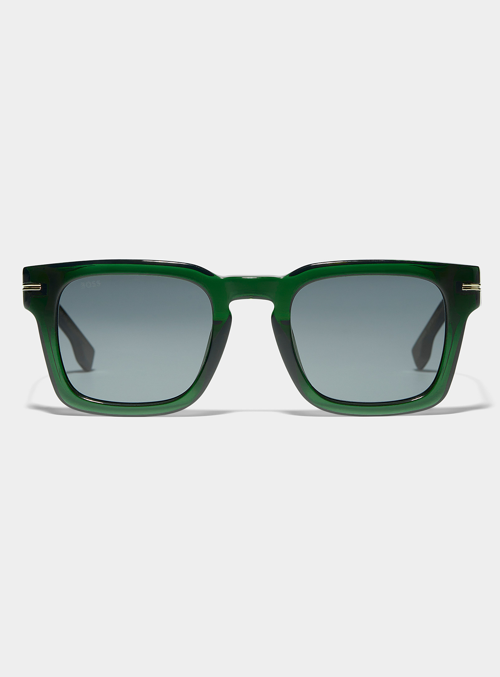 Hugo Boss Gold-accent Rectangular Sunglasses In Green