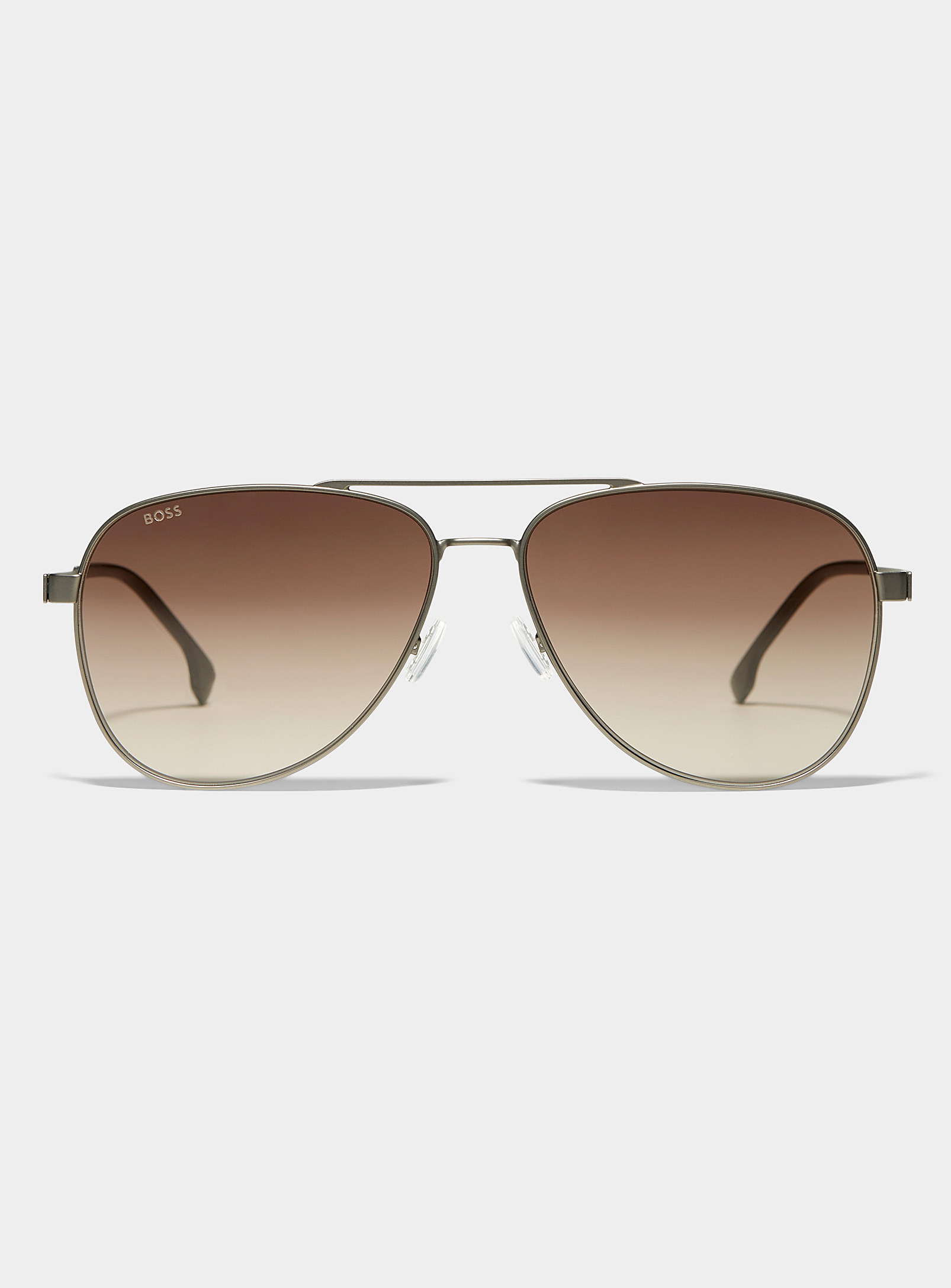 Hugo Boss Amber-lens Aviator Sunglasses In Metallic