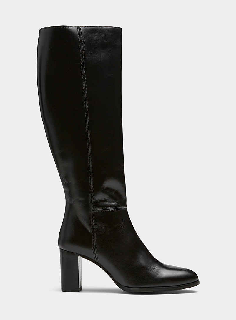 Simons Black Block-heel knee-high leather boots Women for women