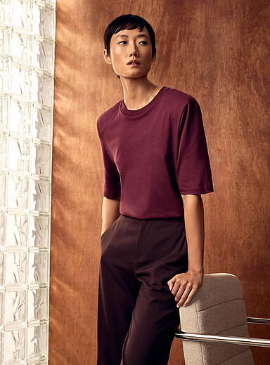 Edito par Simons Burgundy Shoulder pads T-shirt for women