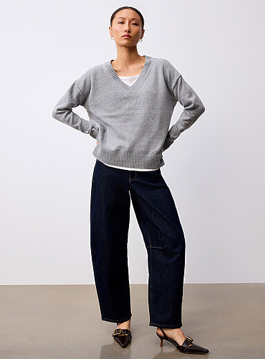 Contemporaine Charcoal Layered effect V-neck sweater for women