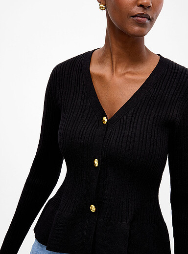Contemporaine: Le cardigan boutons martel&eacute;s taille basque Noir pour femme