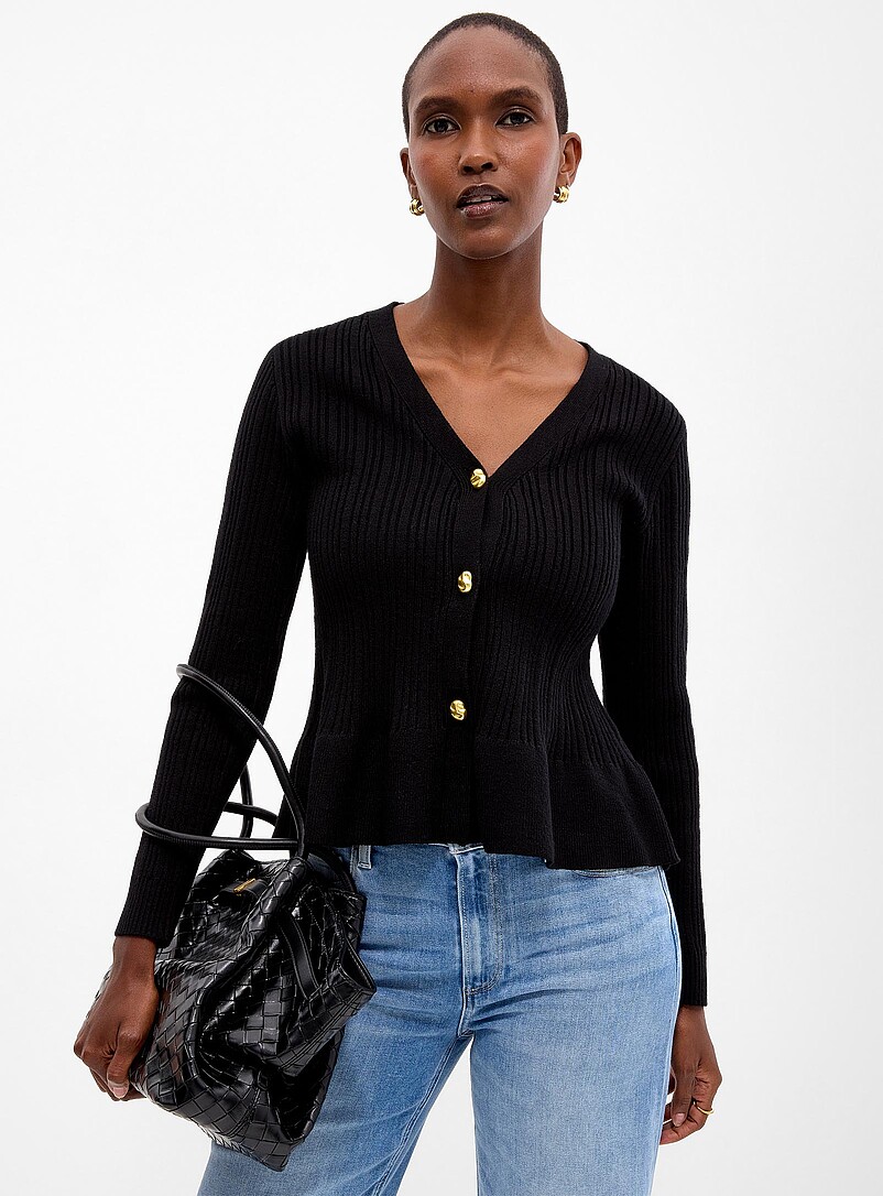 Peplum waist hammered buttons cardigan | Contemporaine | Shop