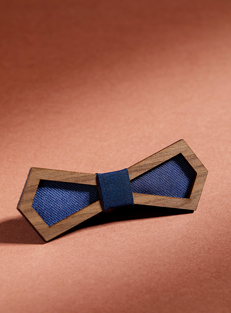 Madame Annie Assorted Denim blue wooden bow tie