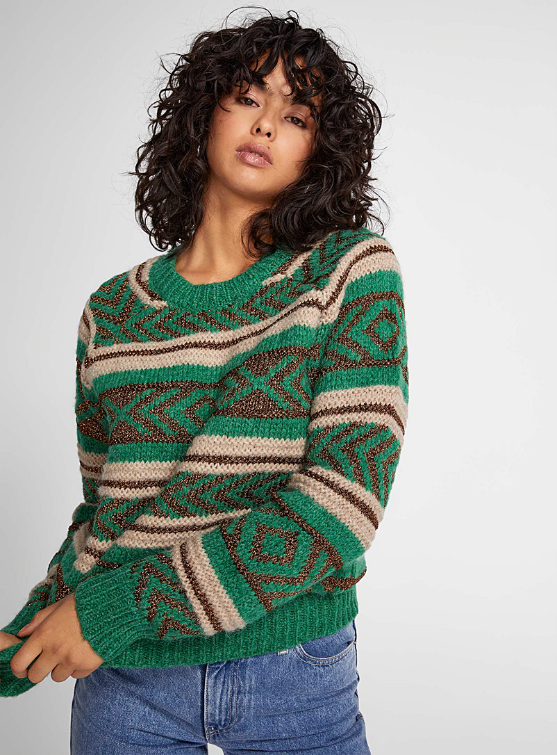 Scotch & Soda Bottle Green Bronze accents northern jacquard sweater for women
