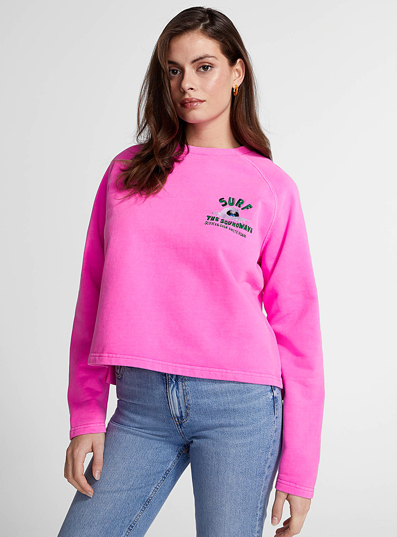 Scotch & Soda Pink Fuchsia embroidered art sweatshirt for women