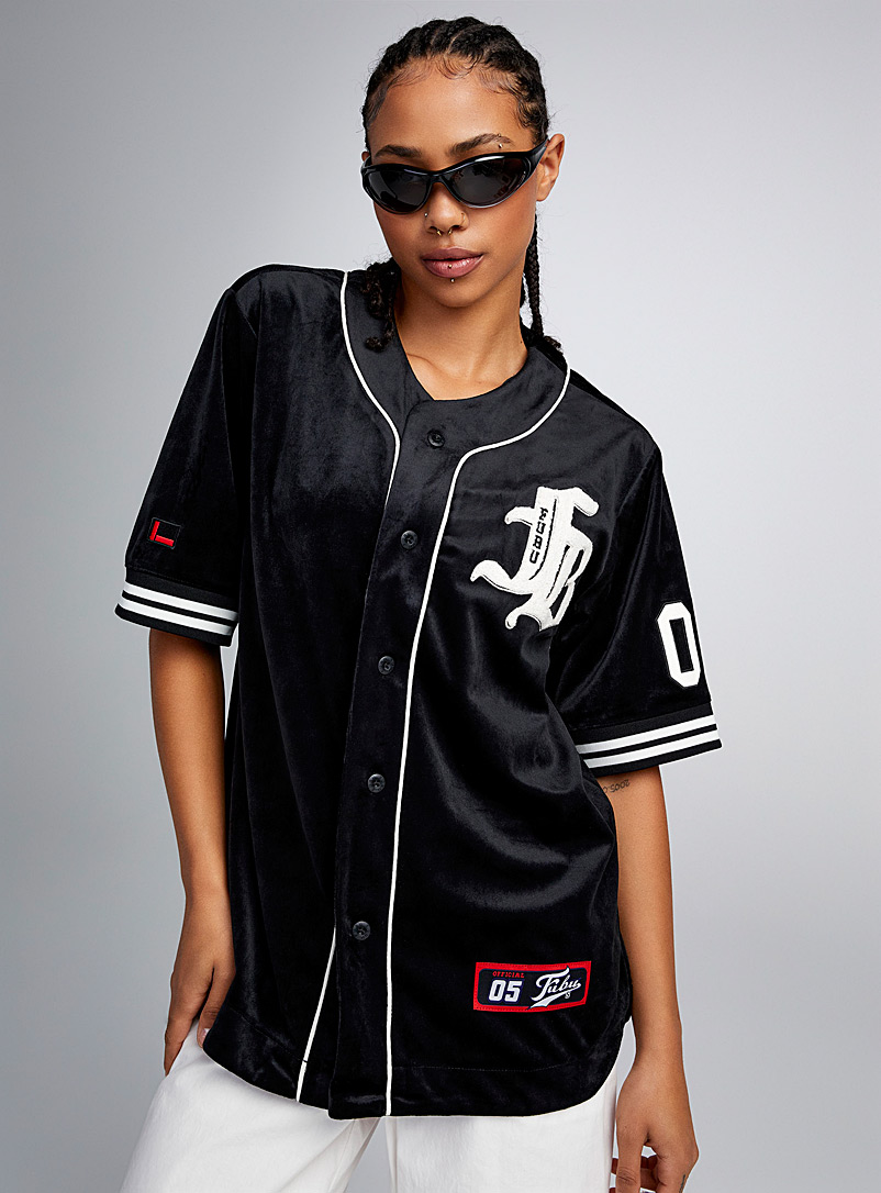 FUBU: La chemise baseball velours Noir pour femme