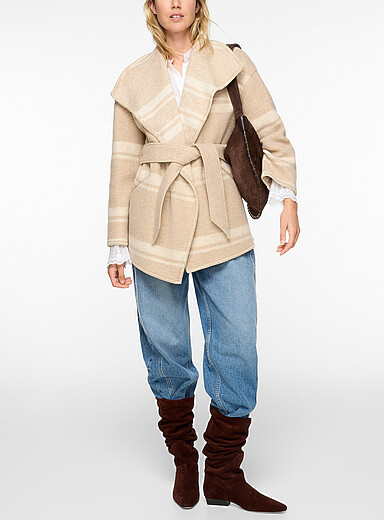 Isabel Marant Etoile Sand Brea striped belted coat for women