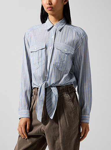 Isabel Marant Etoile Blue Nath tie-up cotton voile blouse for women