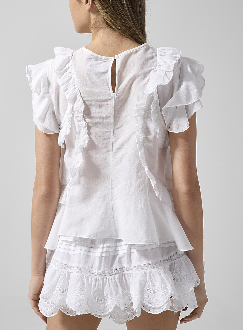 Isabel Marant Etoile White Nalou ruffled cotton voile top for women