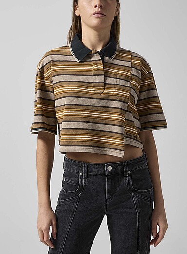 Isalyne striped asymmetrical polo shirt