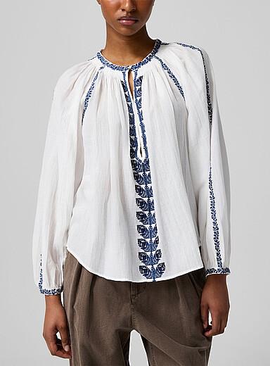 Isabel Marant Baby Blue Lena organic 100% cotton embroidered blouse for women
