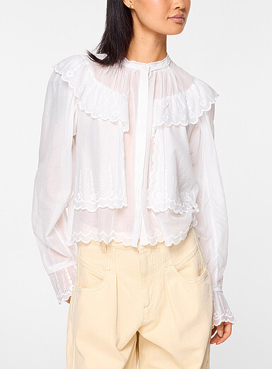Isabel Marant Etoile: La blouse &agrave; volants broderie anglaise Kelmon Blanc pour femme