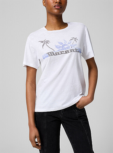 Isabel Marant Etoile White Palm tree logo pure cotton T-shirt for women