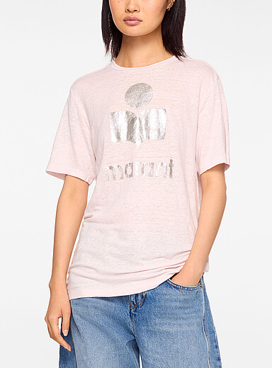 Isabel Marant Etoile Pink Zewel silver logo linen T-shirt for women