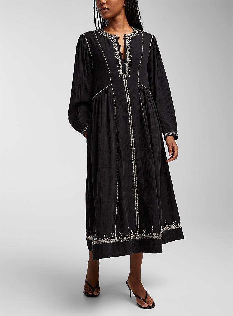Isabel Marant Etoile: La robe de coton Pippa Noir à motifs pour femme