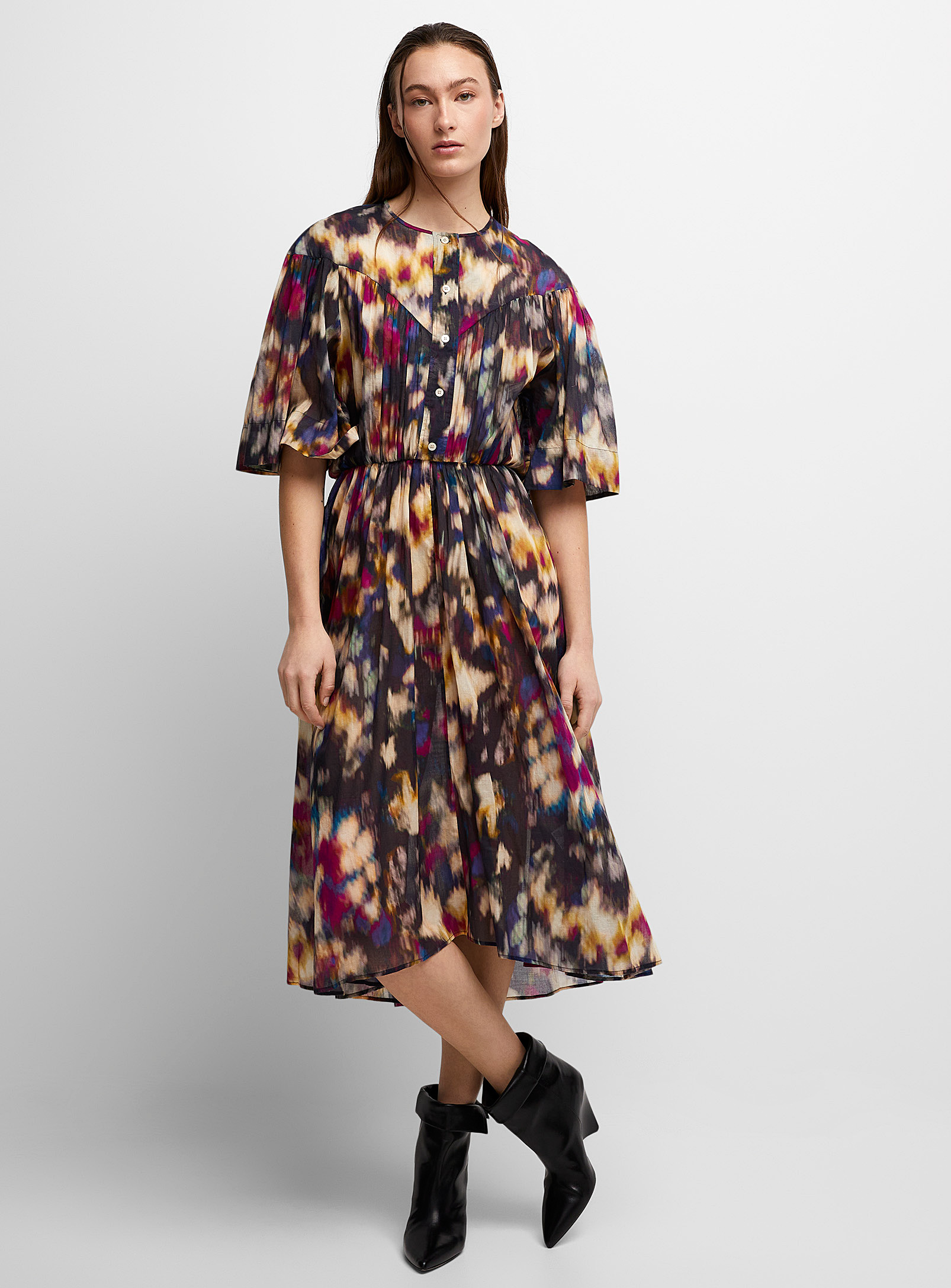 Isabel Marant Étoile Maggy Chiffon Dress In Patterned Black