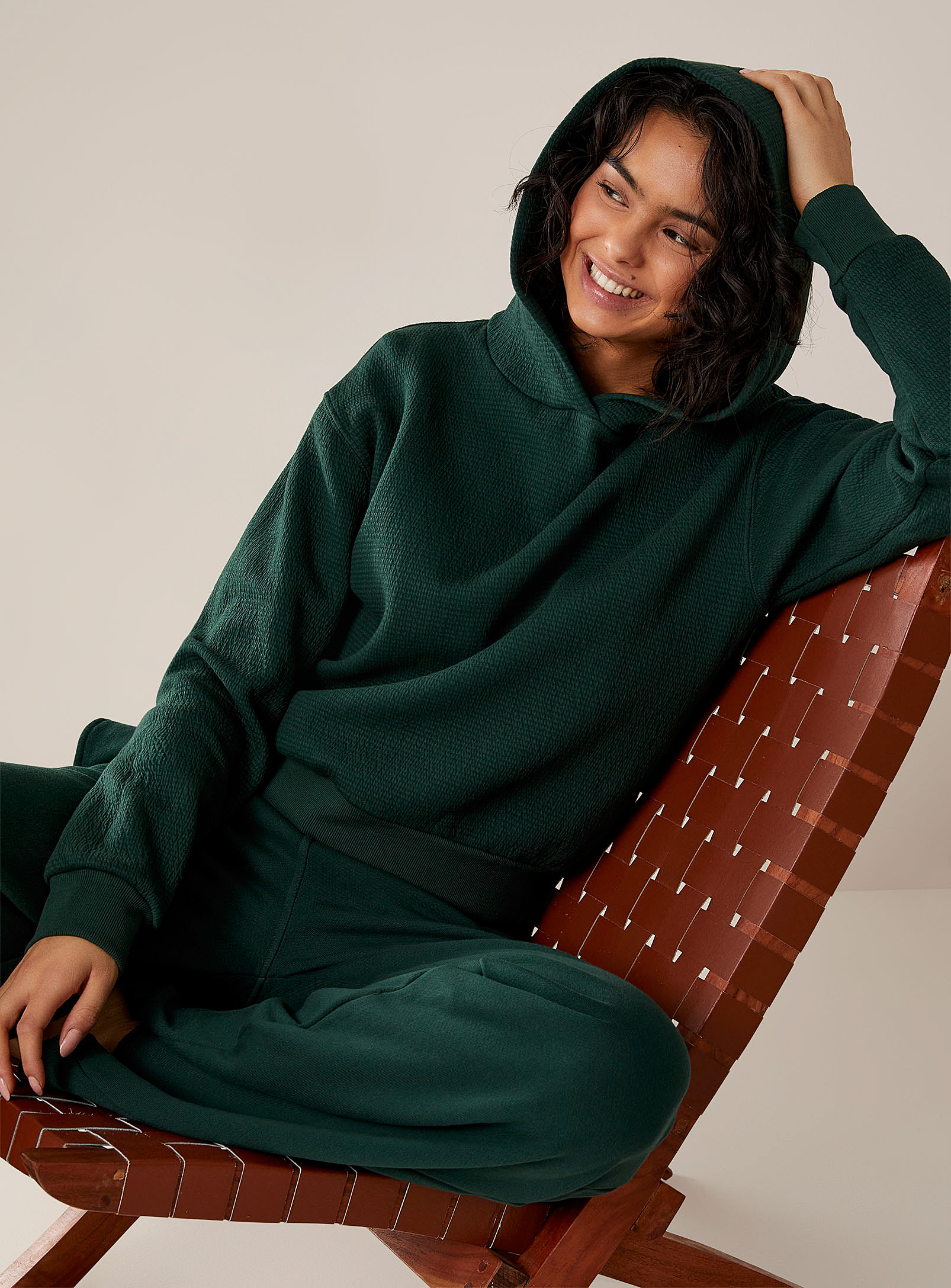 Perfectwhitetee Page Textured Hood Lounge Sweatshirt In Green