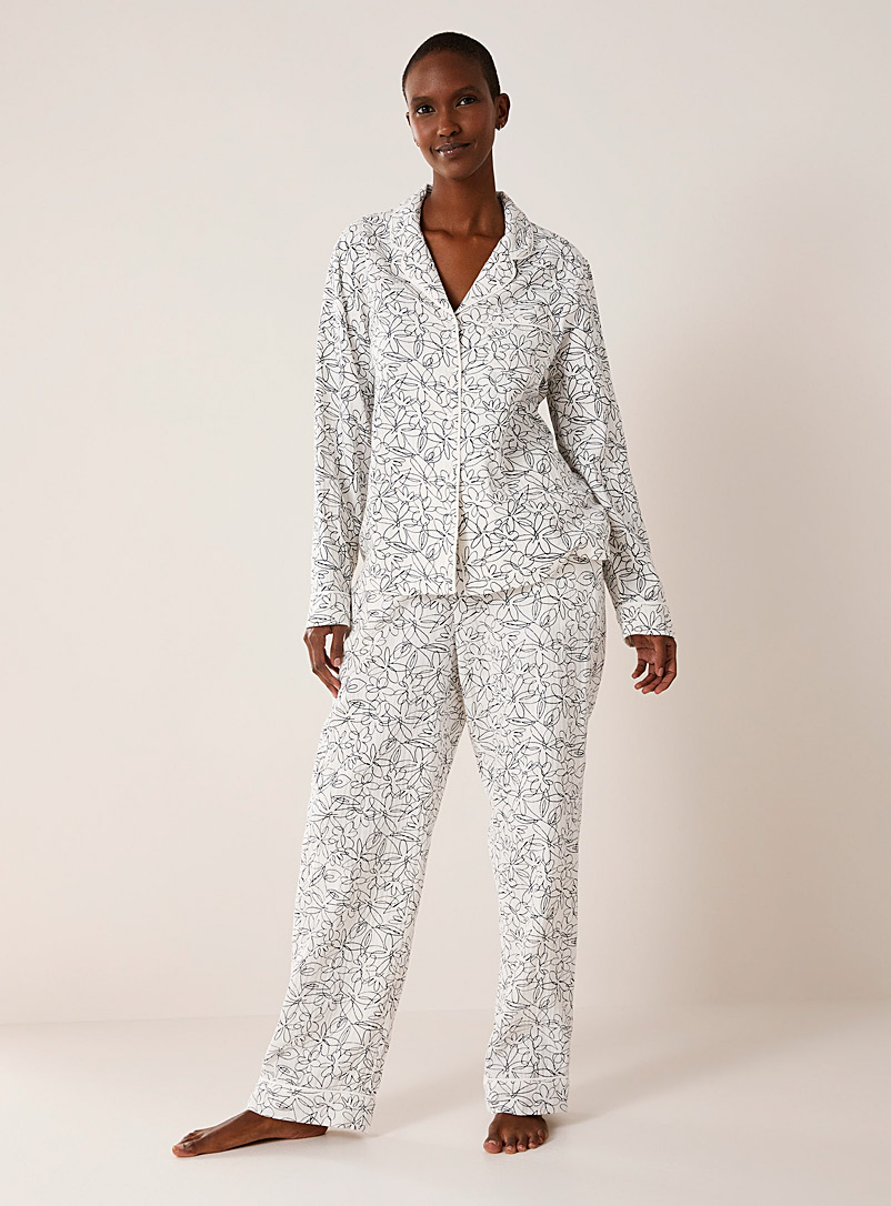Miiyu Cream Beige Textured organic cotton pyjama set for women