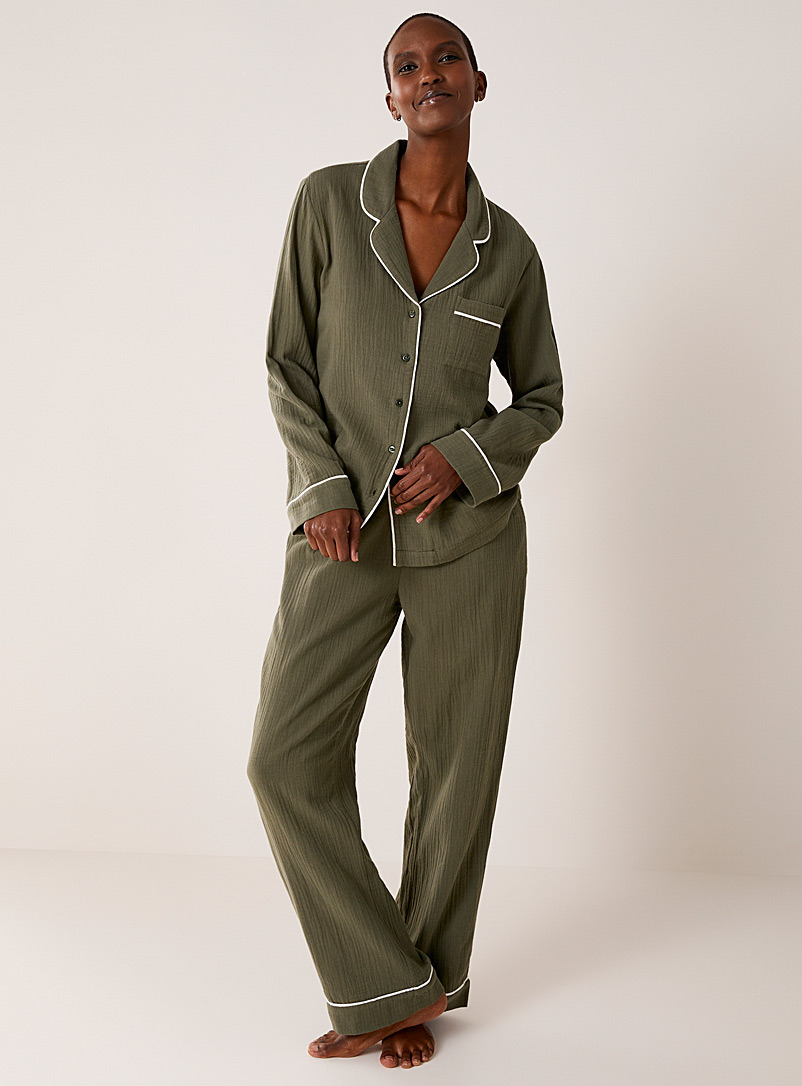 Miiyu: L'ensemble pyjama coton bio texturé Vert bouteille pour femme