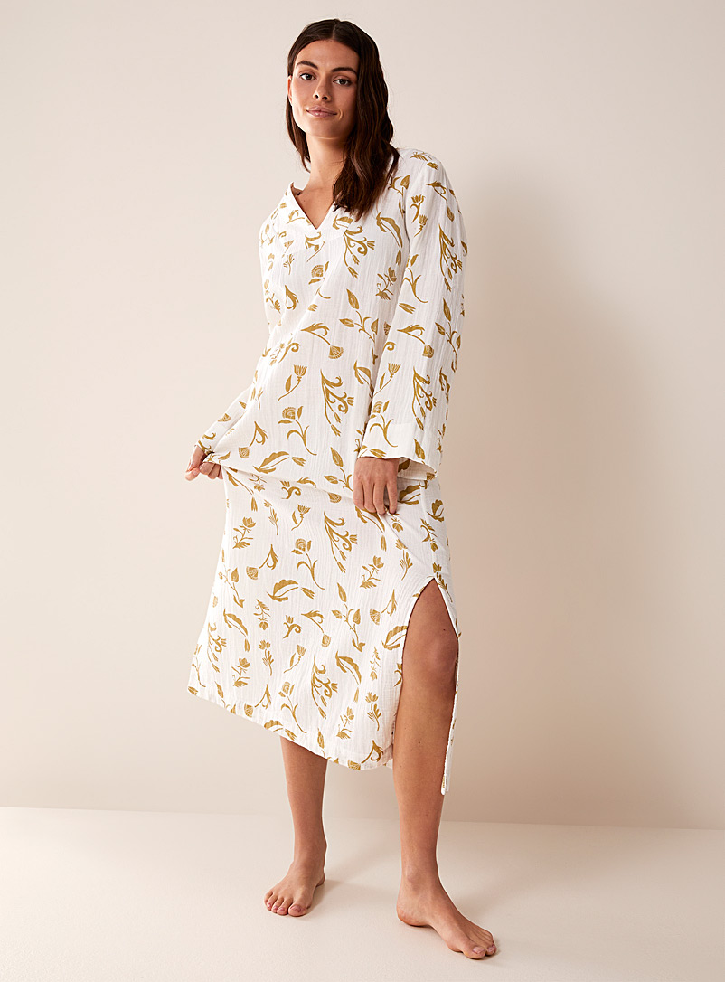 Miiyu Ivory/Cream Beige Organic cotton gauze nightgown for women