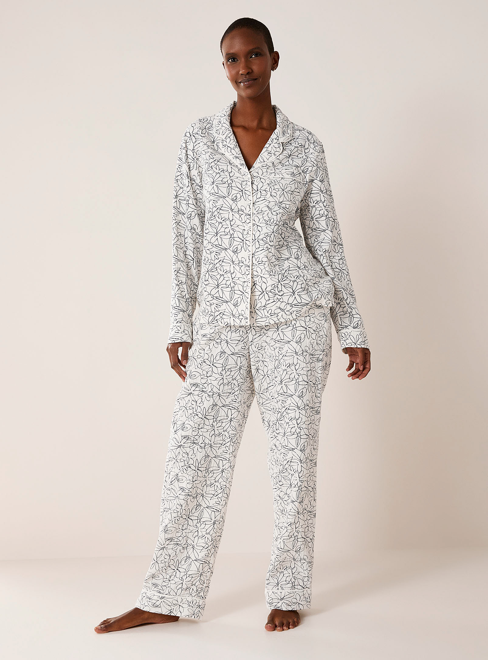 Miiyu Textured Organic Cotton Pyjama Set In Cream Beige