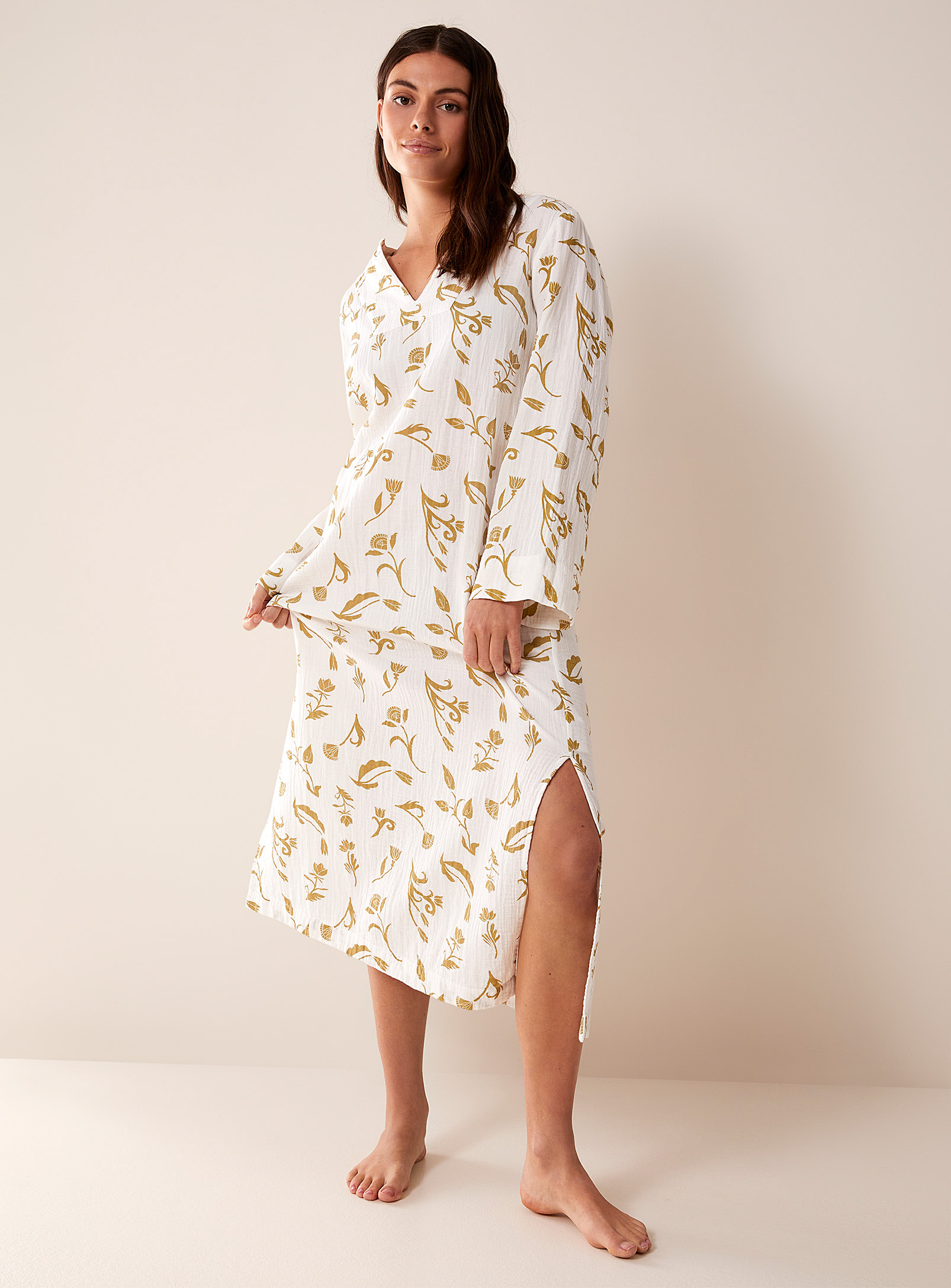 Miiyu Organic Cotton Gauze Nightgown In Ivory/cream Beige