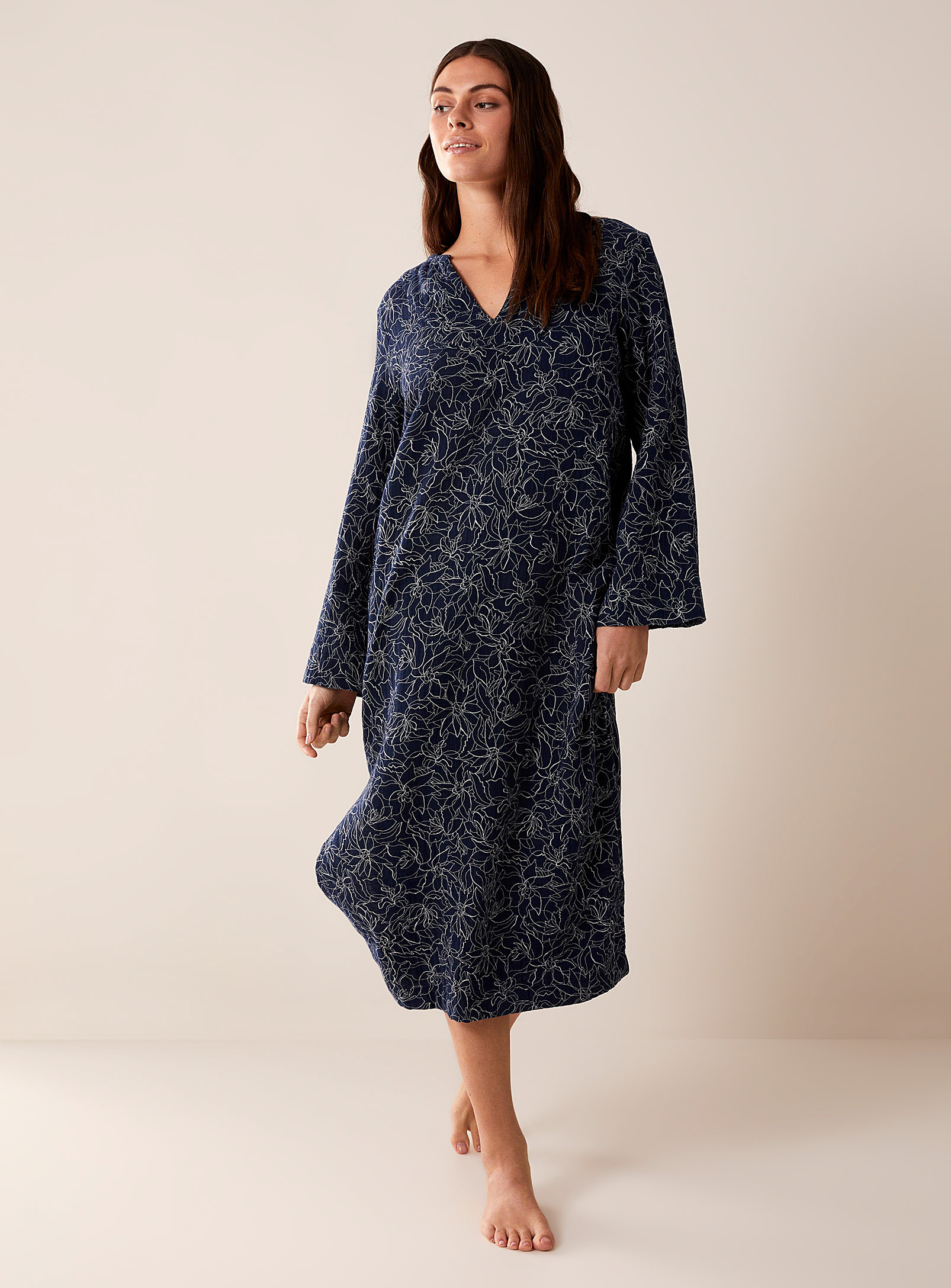 Miiyu Organic Cotton Gauze Nightgown In Navy/midnight Blue