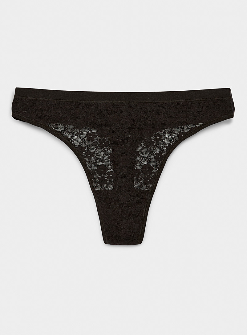 Miiyu Black Small flowers lace thong for women