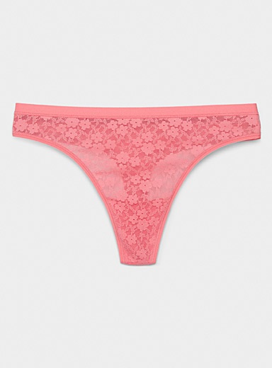 Floral Lace Logo Waistband Thong, Pink