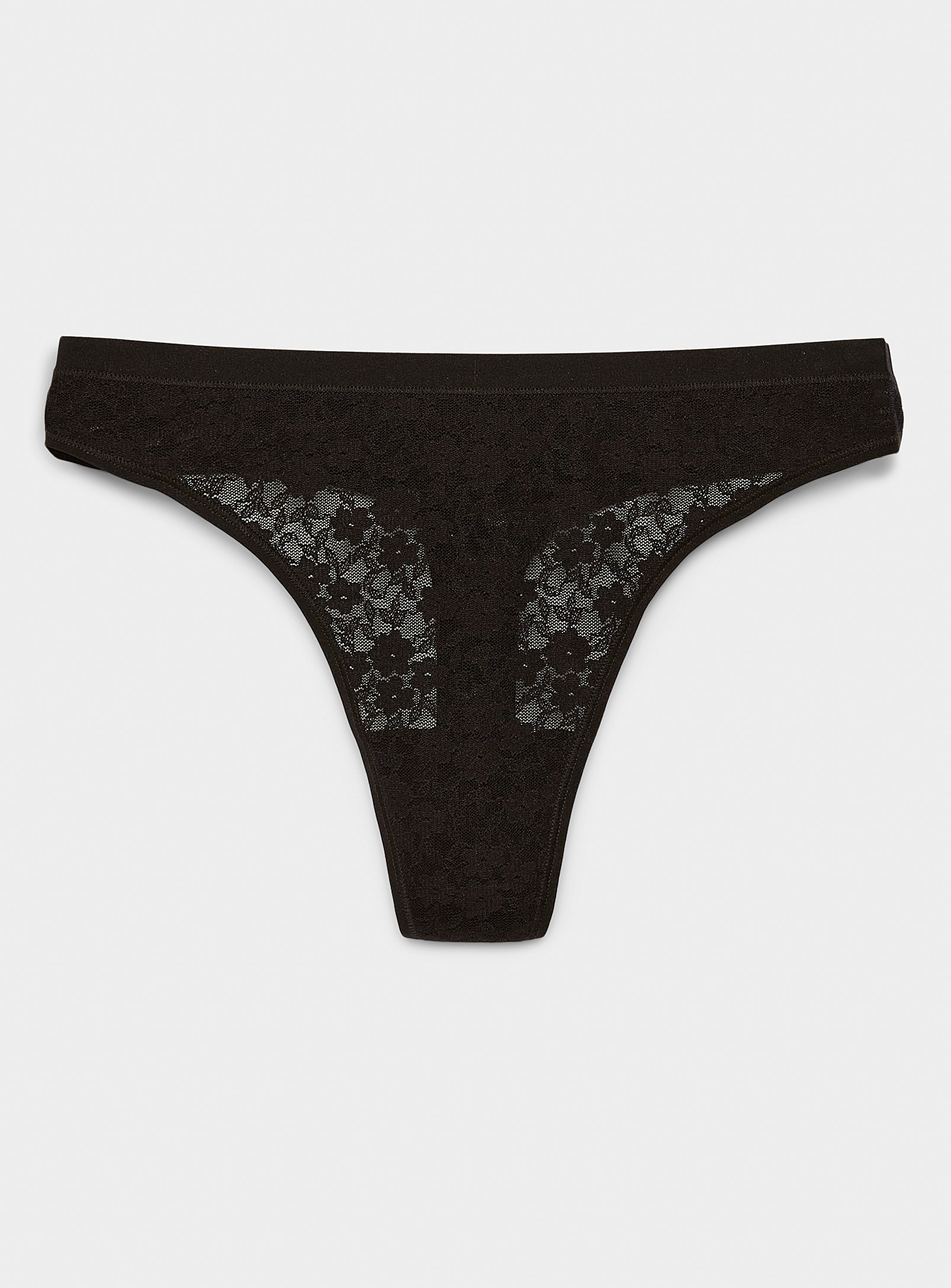 Miiyu Small Flowers Lace Thong In Black