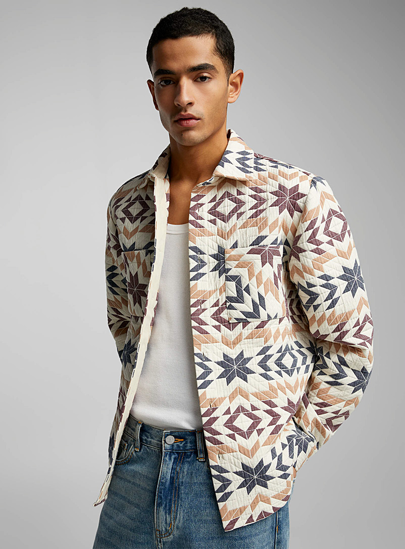 Wax London Patterned beige Quilt-like overshirt for men