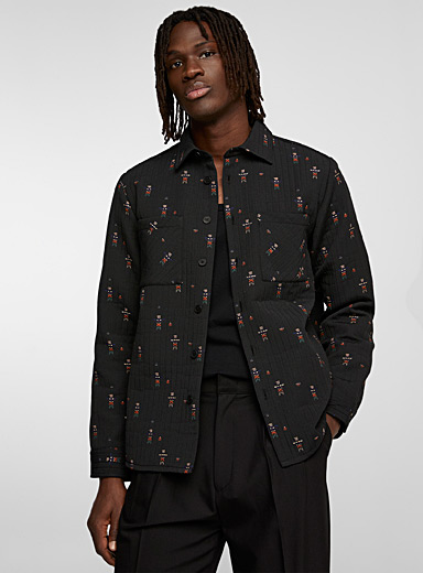 Wax London Patterned black Totem embroidery embossed overshirt for men