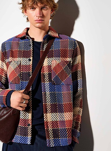 Wax London: La surchemise tricot carreau d'automne Bourgogne pour homme
