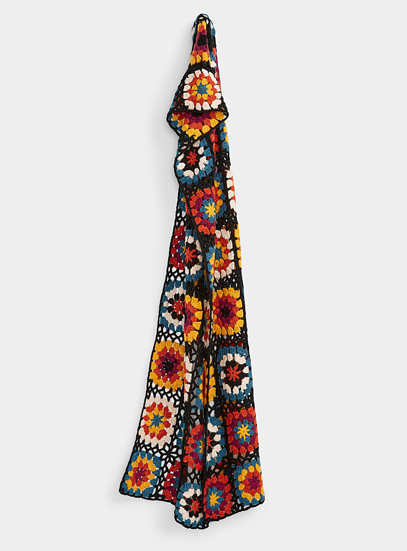 Le 31 Patterned Black Retro crochet scarf for men