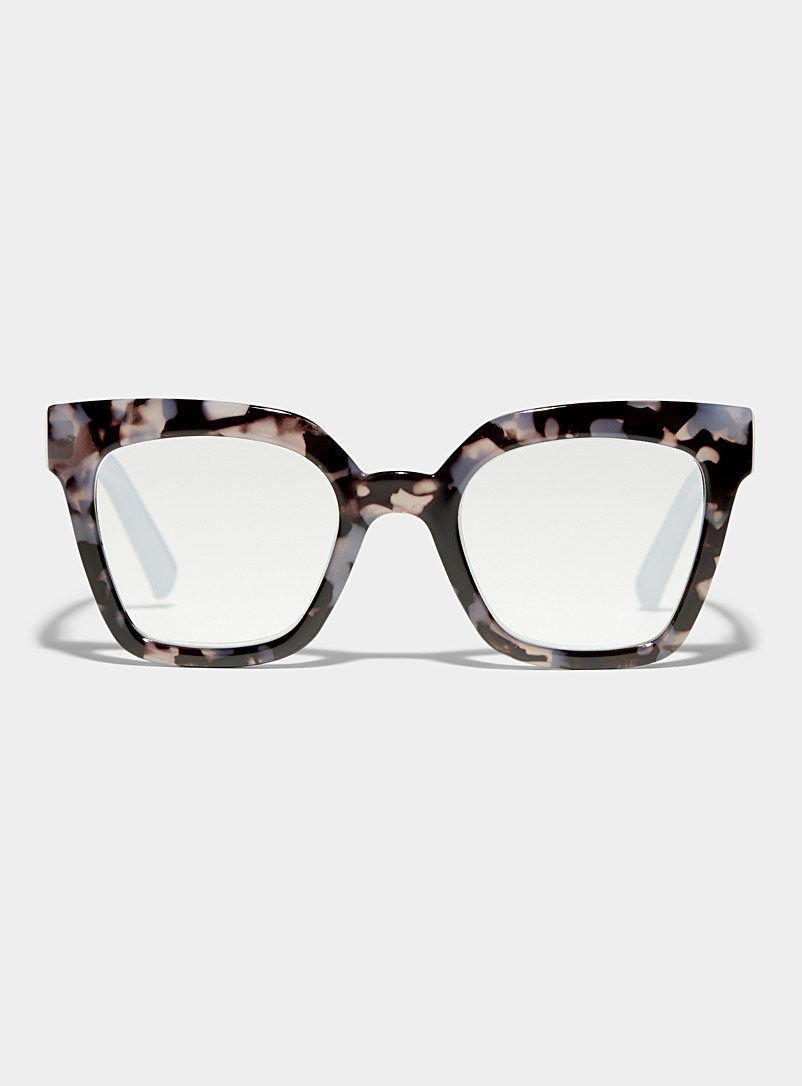 Simons: Les lunettes de lecture carrées accent coloré Noir à motifs pour femme