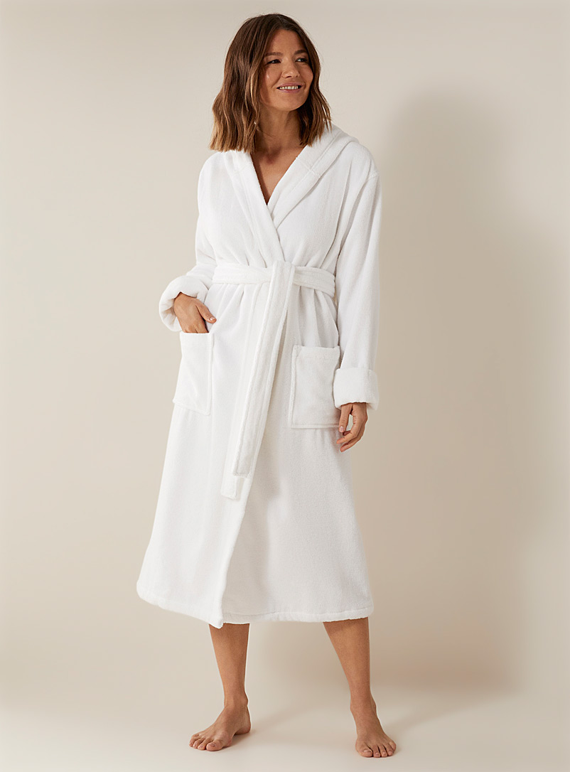 Miiyu White Organic cotton terry hooded bathrobe for women