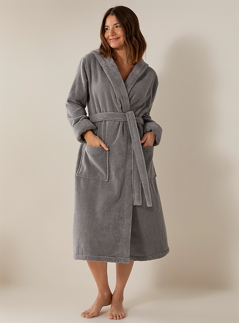 Miiyu Slate Blue Organic cotton terry hooded bathrobe for women