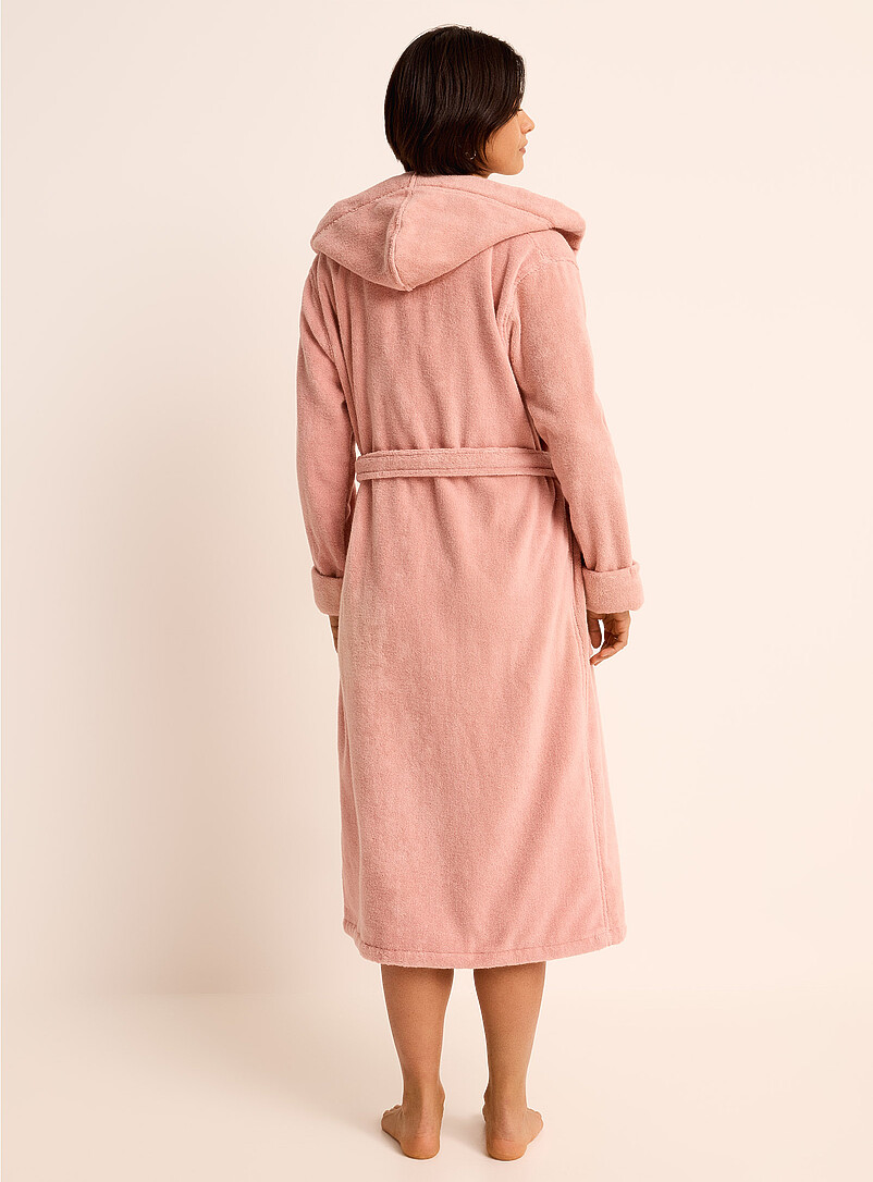 Miiyu: Le long peignoir ratin&eacute; &agrave; capuche Blanc pour femme