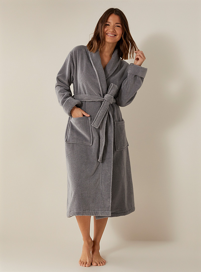 Miiyu Slate Blue Pure organic cotton terry shawl-collar robe for women