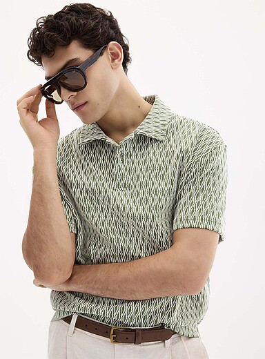 Le 31: Le polo jacquard losanges <b>Coupe confort</b> Vert pour homme