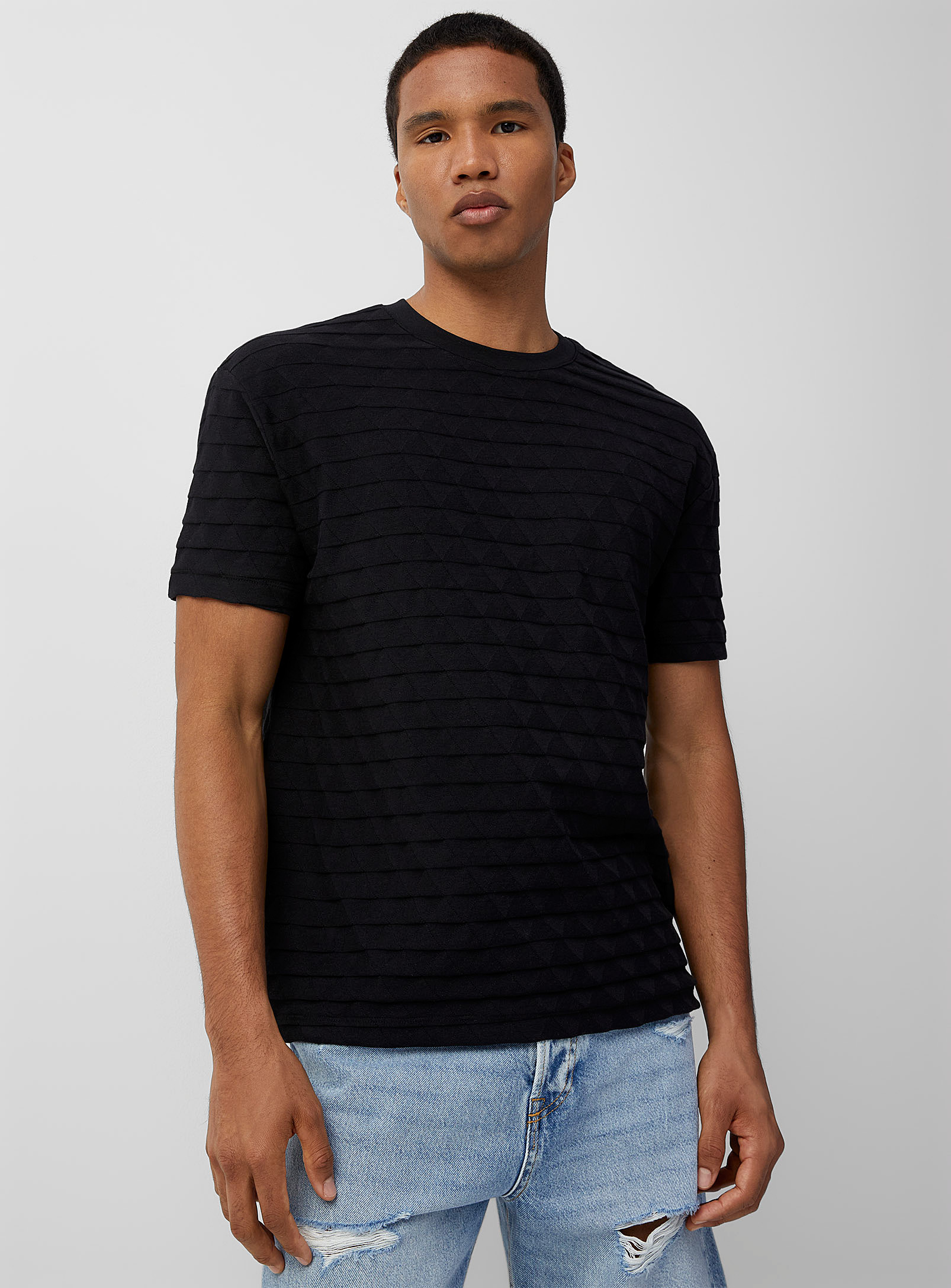 Le 31 Jacquard Pattern T-shirt Comfort Fit In Black