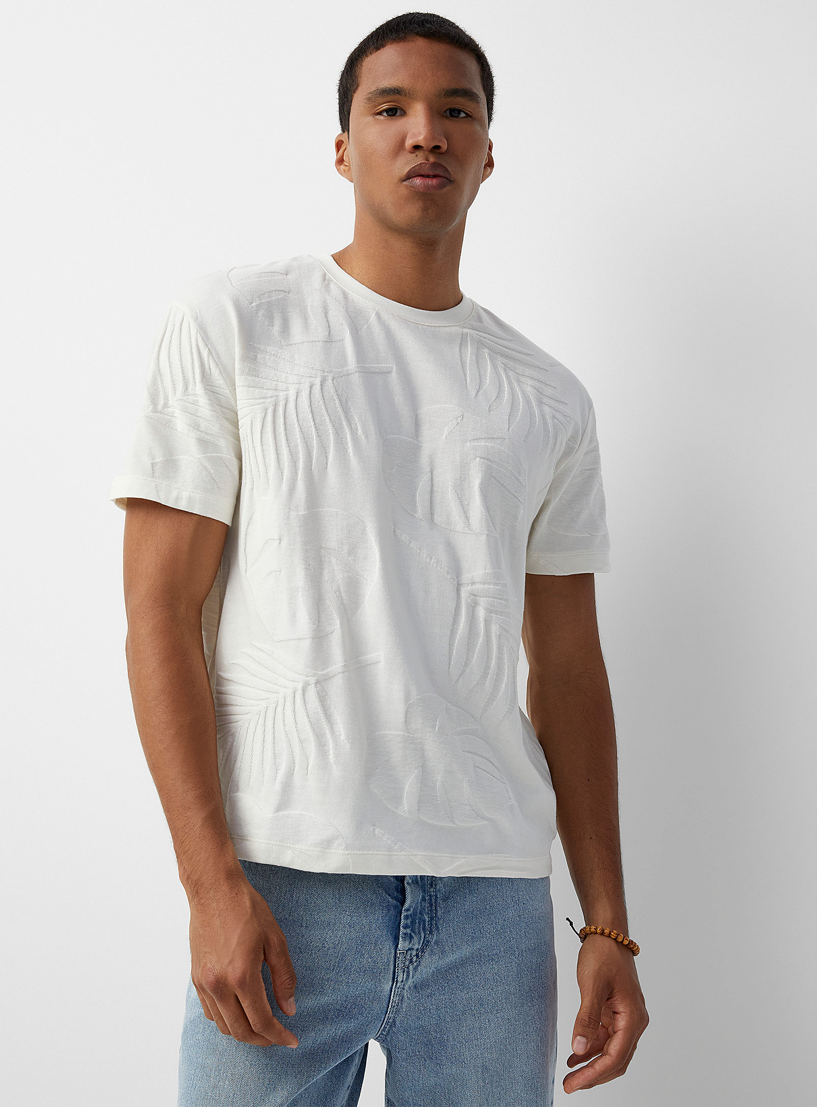 Le 31 Jacquard Pattern T-shirt Comfort Fit In Off White