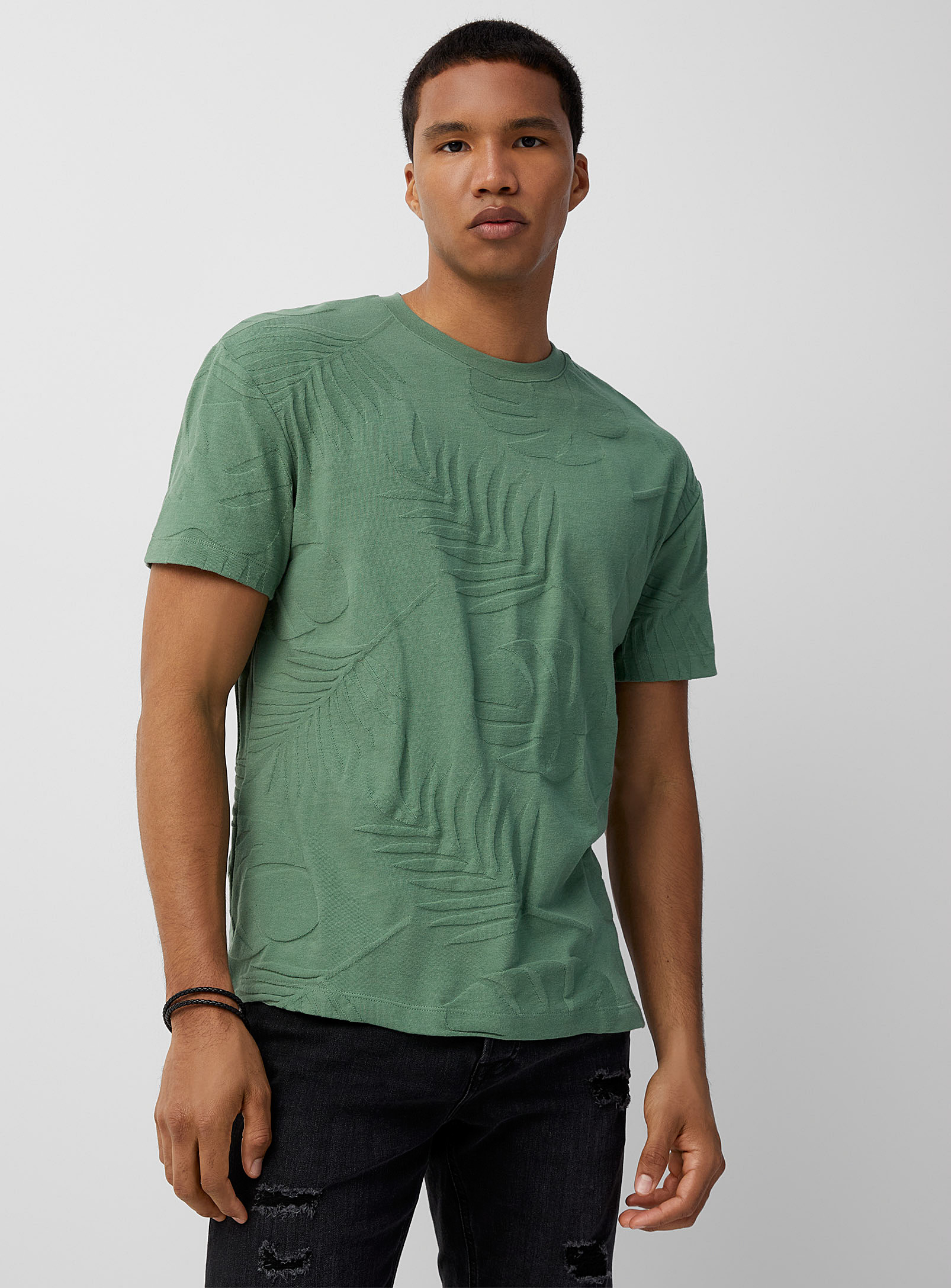 Le 31 Jacquard Pattern T-shirt Comfort Fit In Green