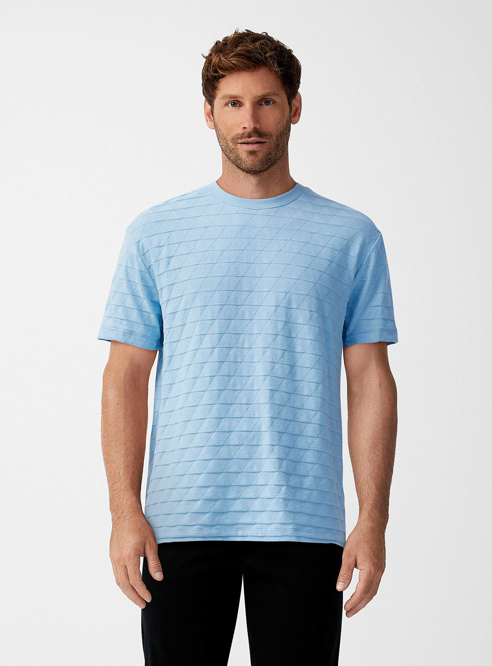 Le 31 Jacquard Pattern T-shirt Comfort Fit In Baby Blue