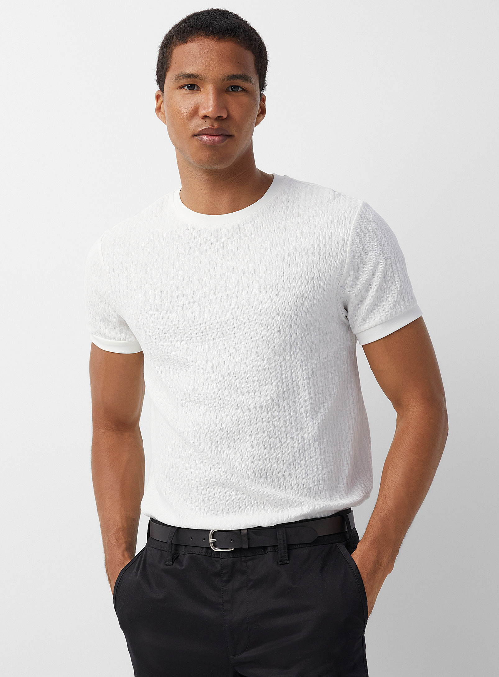 Le 31 - Embossed jacquard T-shirt (Men, White, MEDIUM)