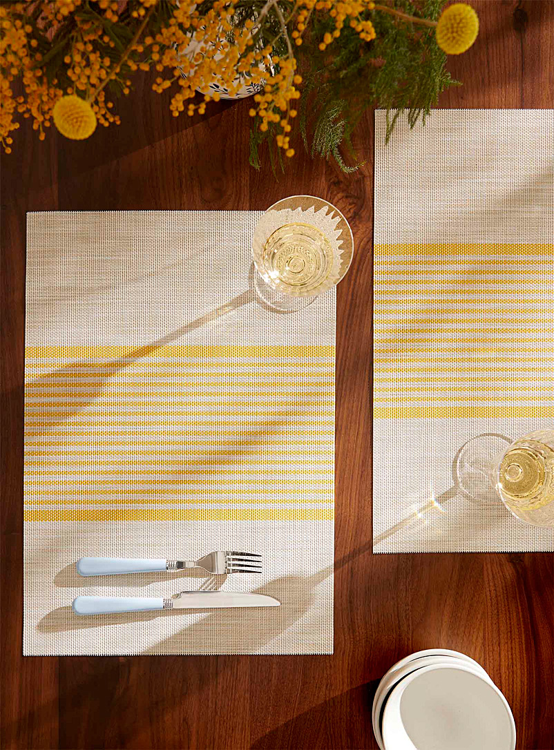 Simons Maison Sunflower Yellow Striped block vinyl placemats Set of 2