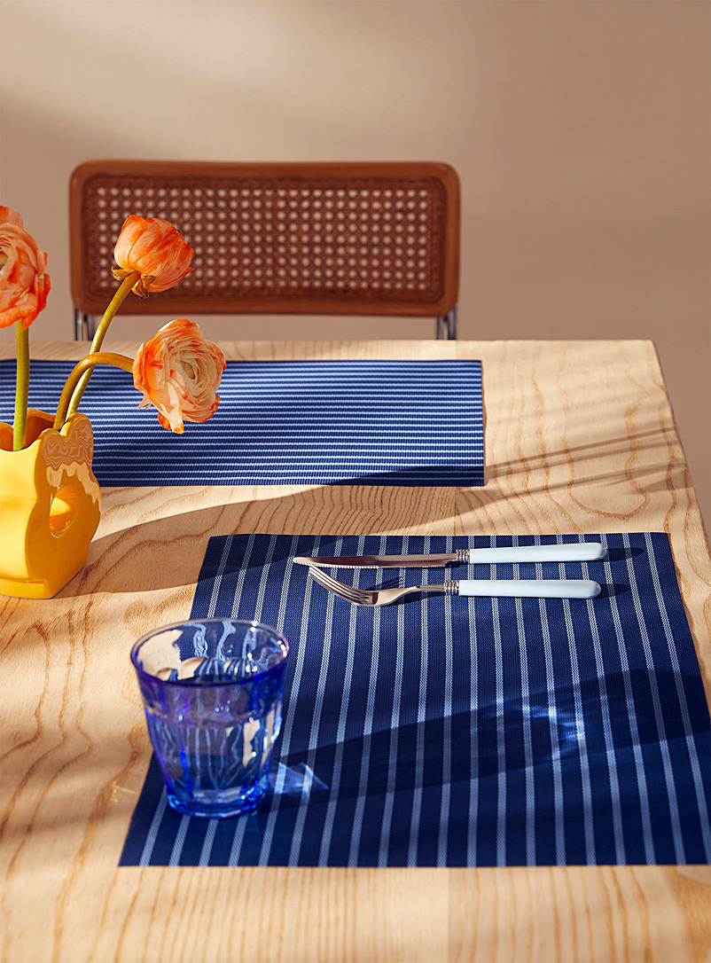 Simons Maison Patterned Blue Vacation stripe vinyl placemats Set of 2