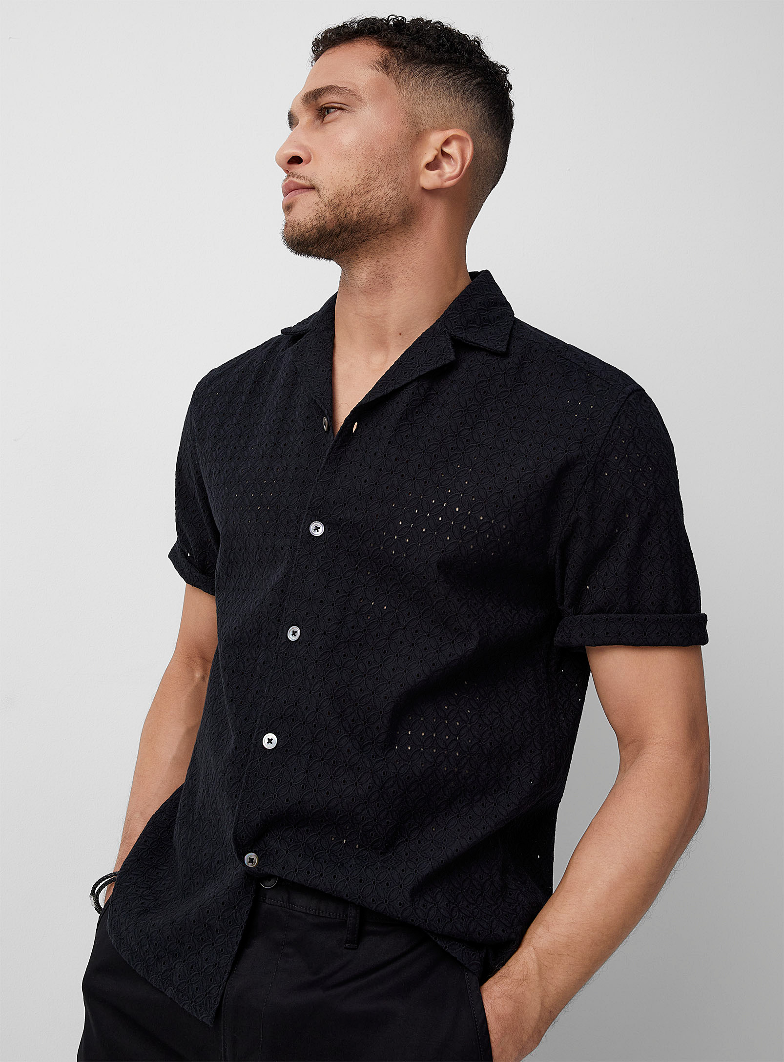 Le 31 Broderie Anglaise Shirt Comfort Fit In Black