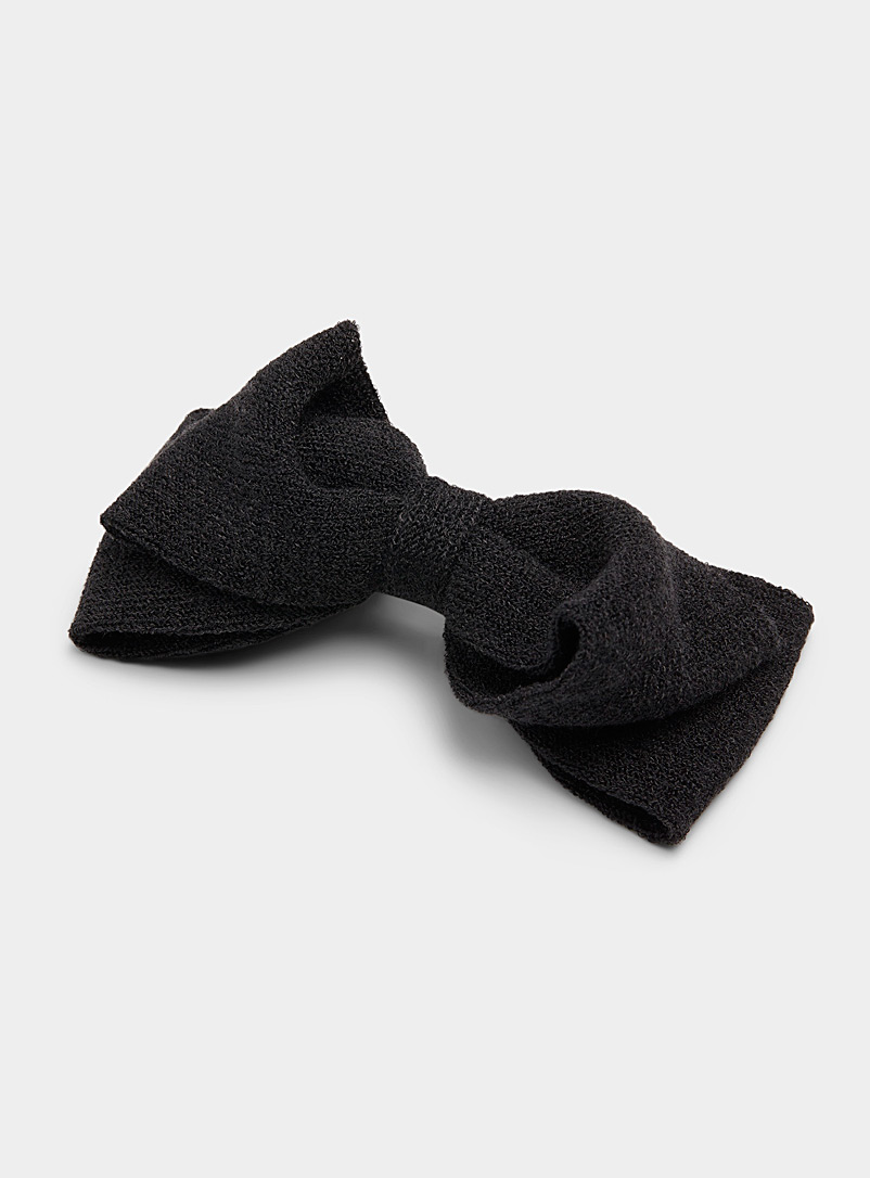 Simons Patterned Black Knit bow oversized barrette for women